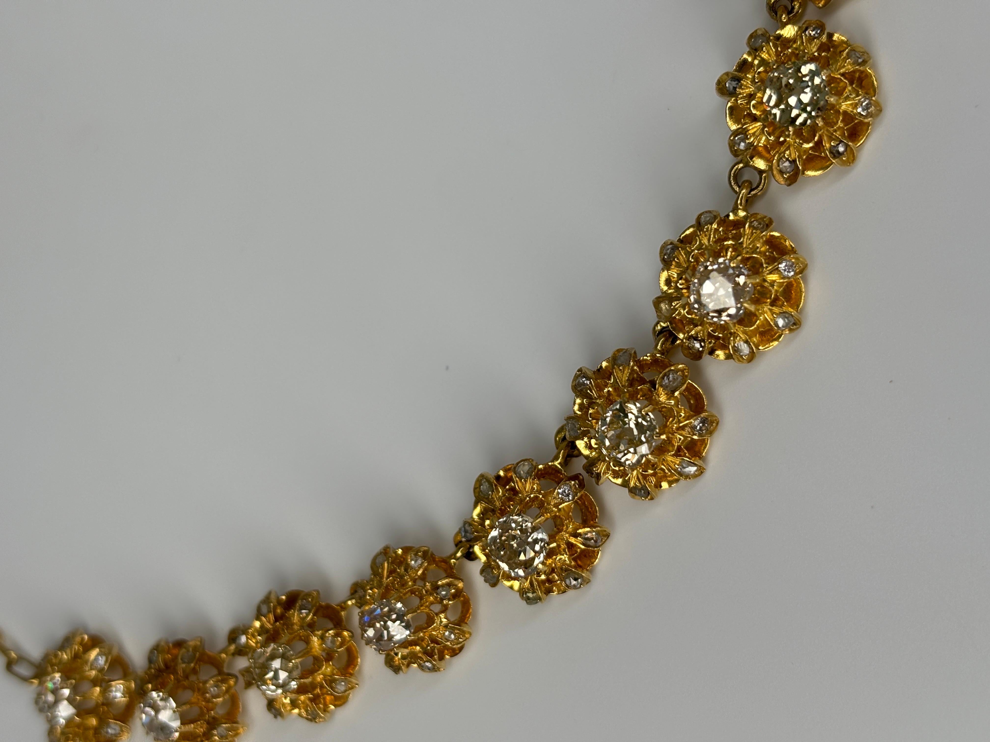 Antike Halskette aus 14k und 18 Karat Gelbgold mit Diamanten im alten Minenschliff im Angebot 9