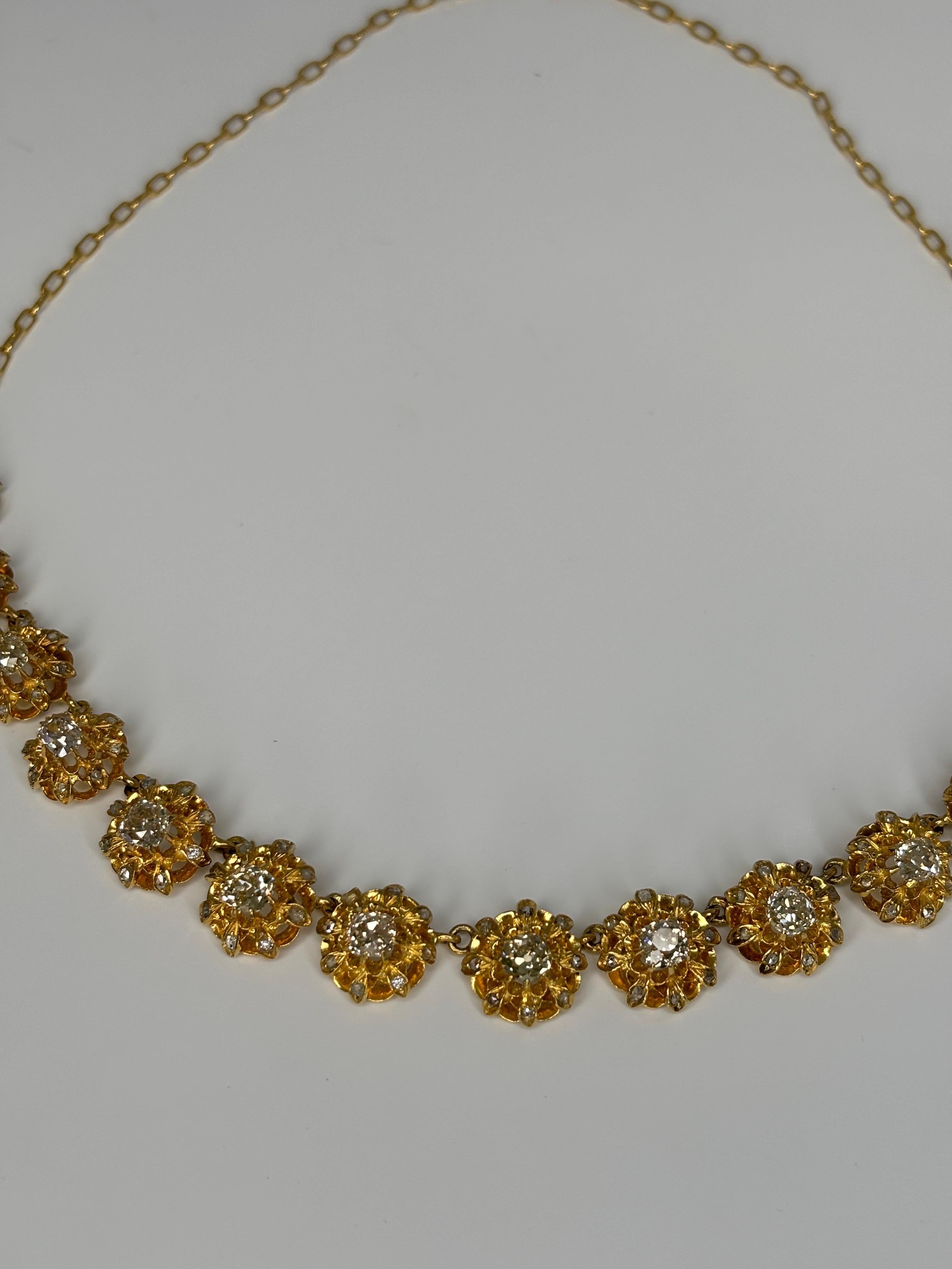 Antike Halskette aus 14k und 18 Karat Gelbgold mit Diamanten im alten Minenschliff im Angebot 10