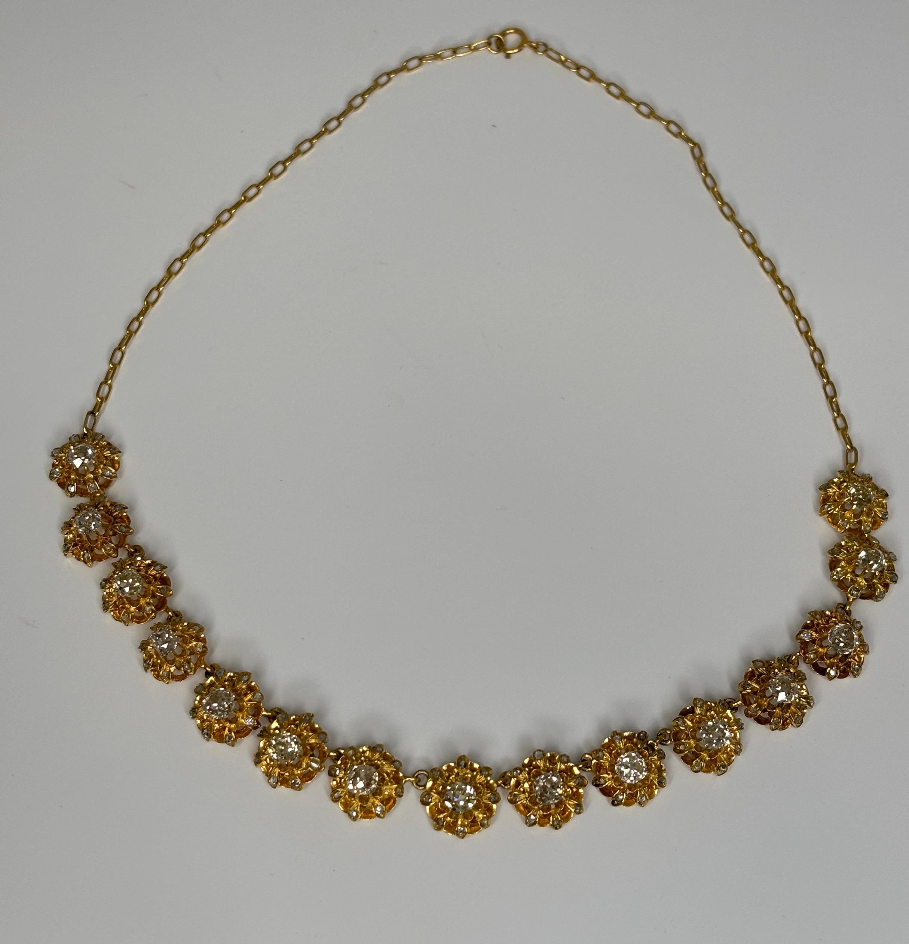 Antike Halskette aus 14k und 18 Karat Gelbgold mit Diamanten im alten Minenschliff im Angebot 12
