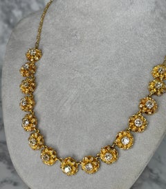 Antique Old Mine Cut Diamond & Yellow Gold Demi Riviere Necklace