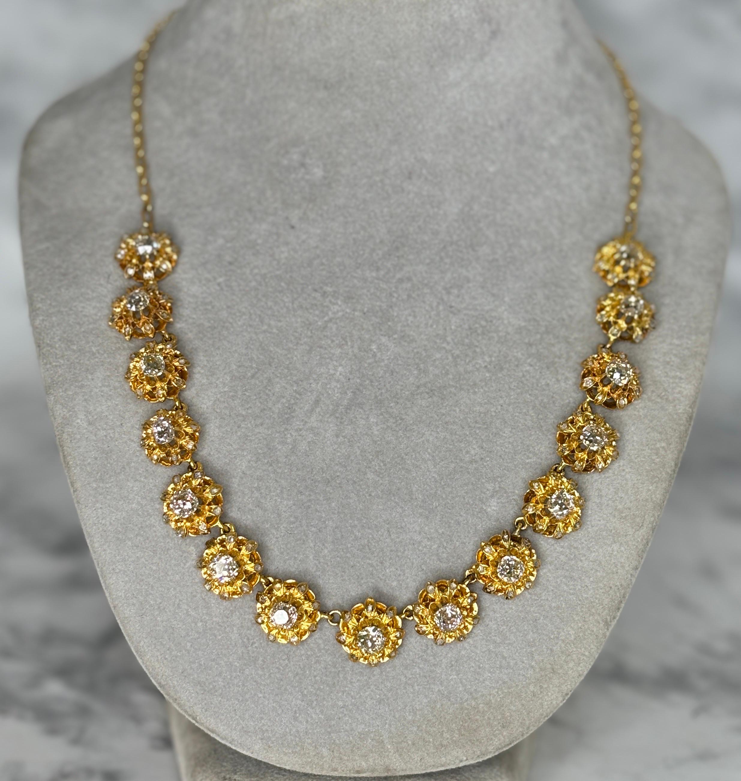 Antike Halskette aus 14k und 18 Karat Gelbgold mit Diamanten im alten Minenschliff im Zustand „Gut“ im Angebot in Bernardsville, NJ
