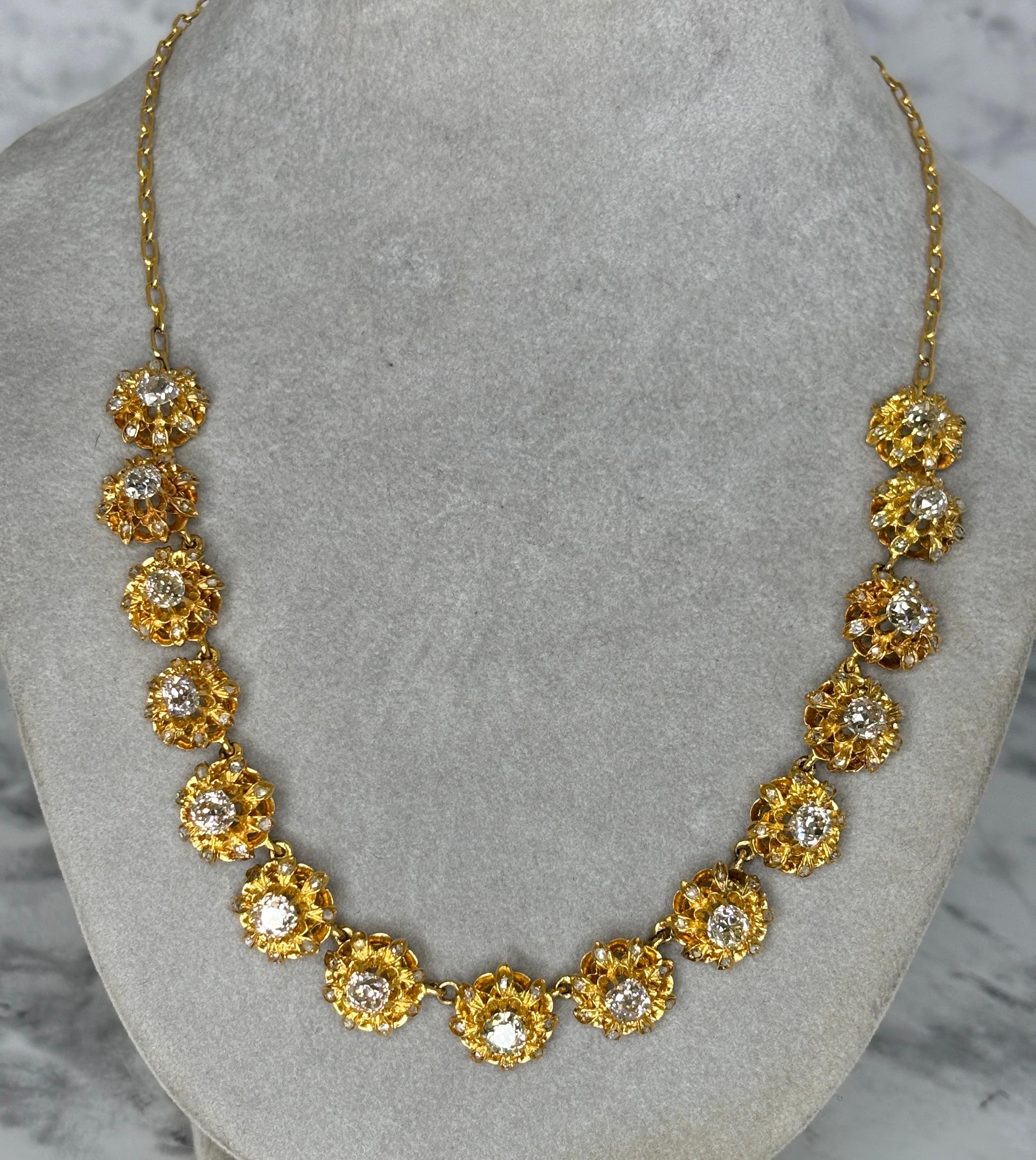 Antike Halskette aus 14k und 18 Karat Gelbgold mit Diamanten im alten Minenschliff im Angebot 2
