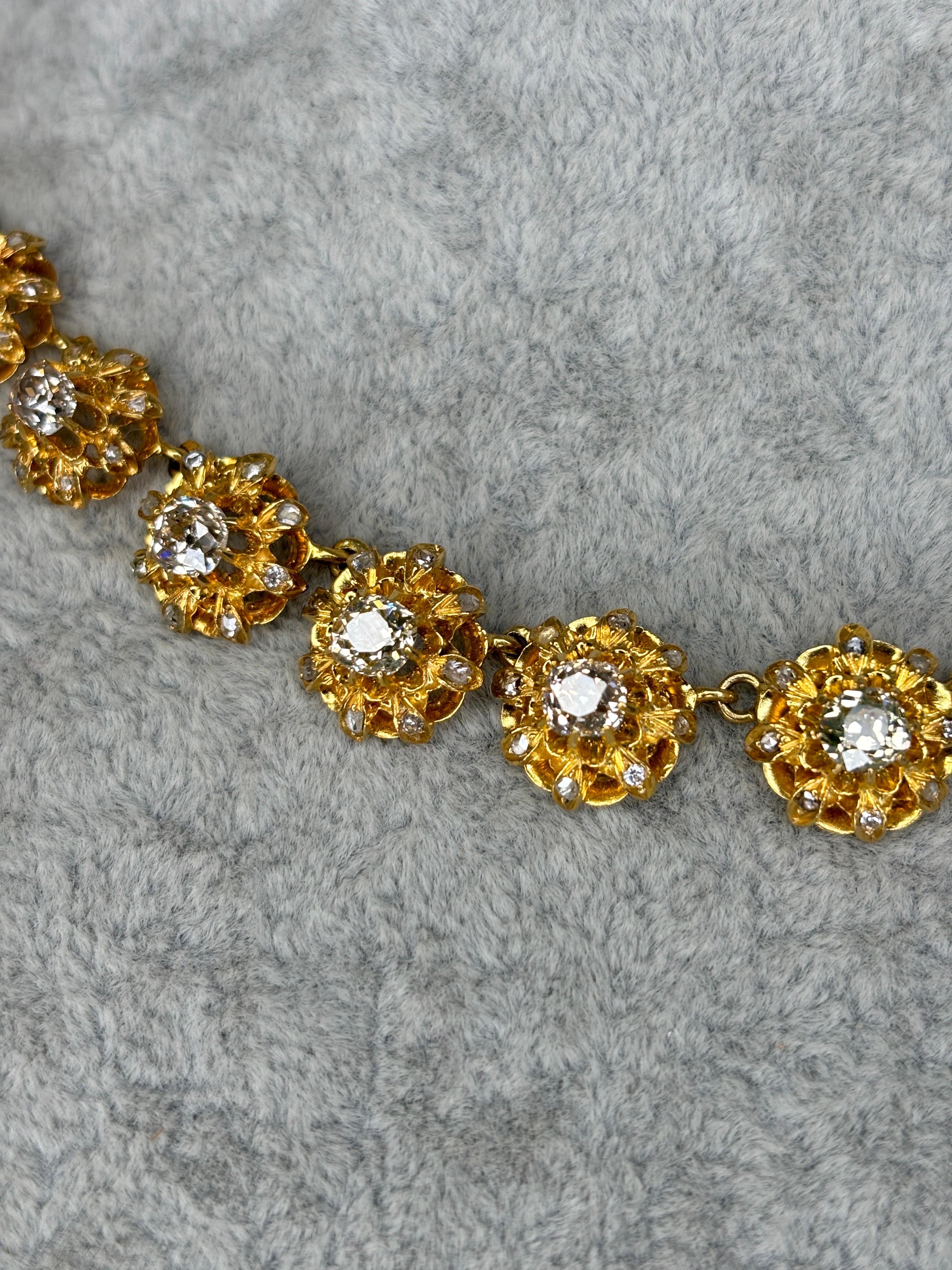 Antike Halskette aus 14k und 18 Karat Gelbgold mit Diamanten im alten Minenschliff im Angebot 4