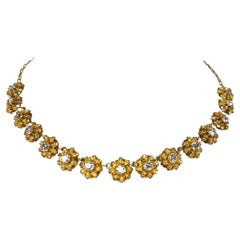 Antique Old Mine Cut Diamond Necklace 14k and 18k Yellow Gold