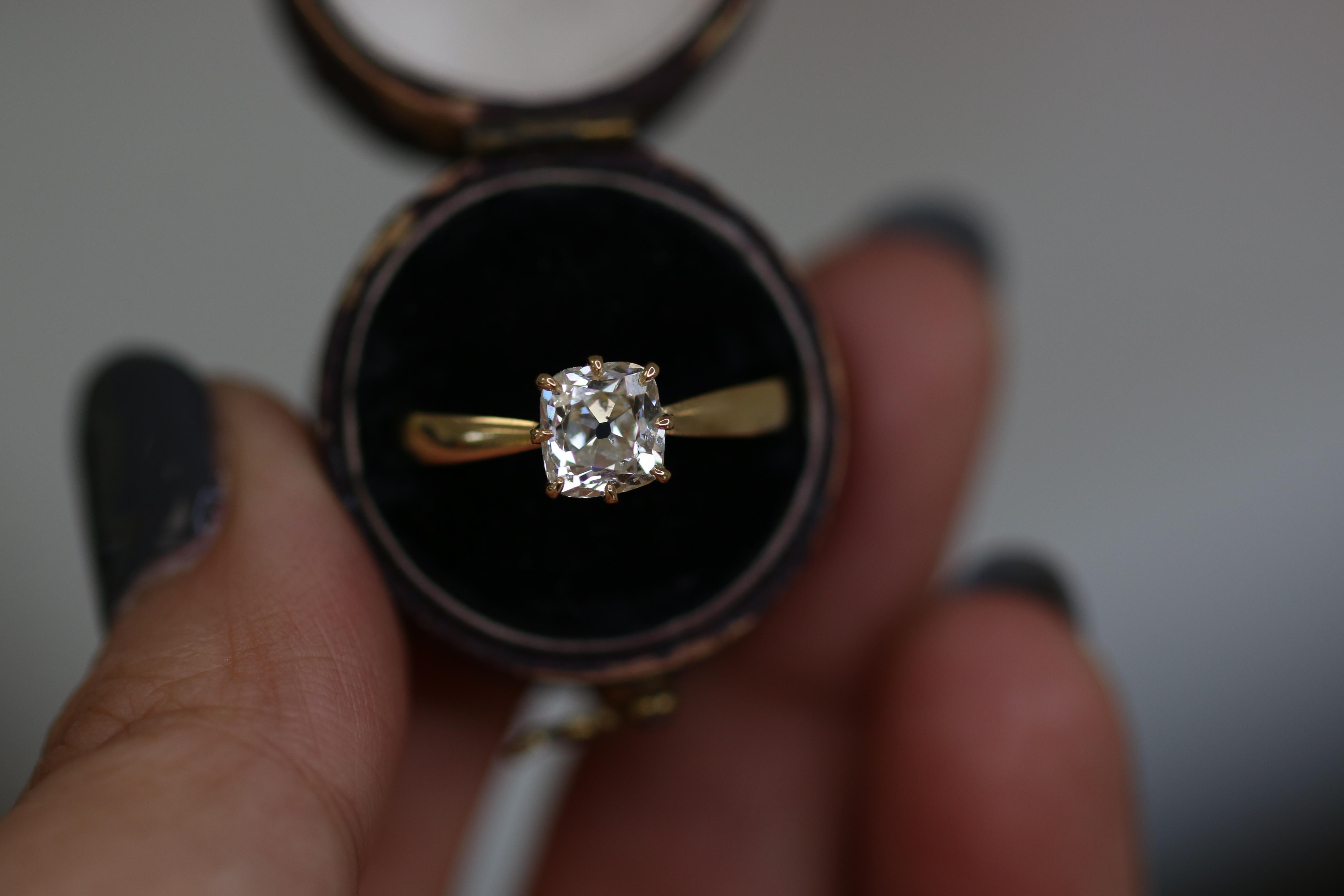 Antique Old Mine Cut Diamond on a Gold Solitaire Ring 4