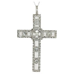 Antique Old Mine-cut Diamond Platinum Cross Pendant