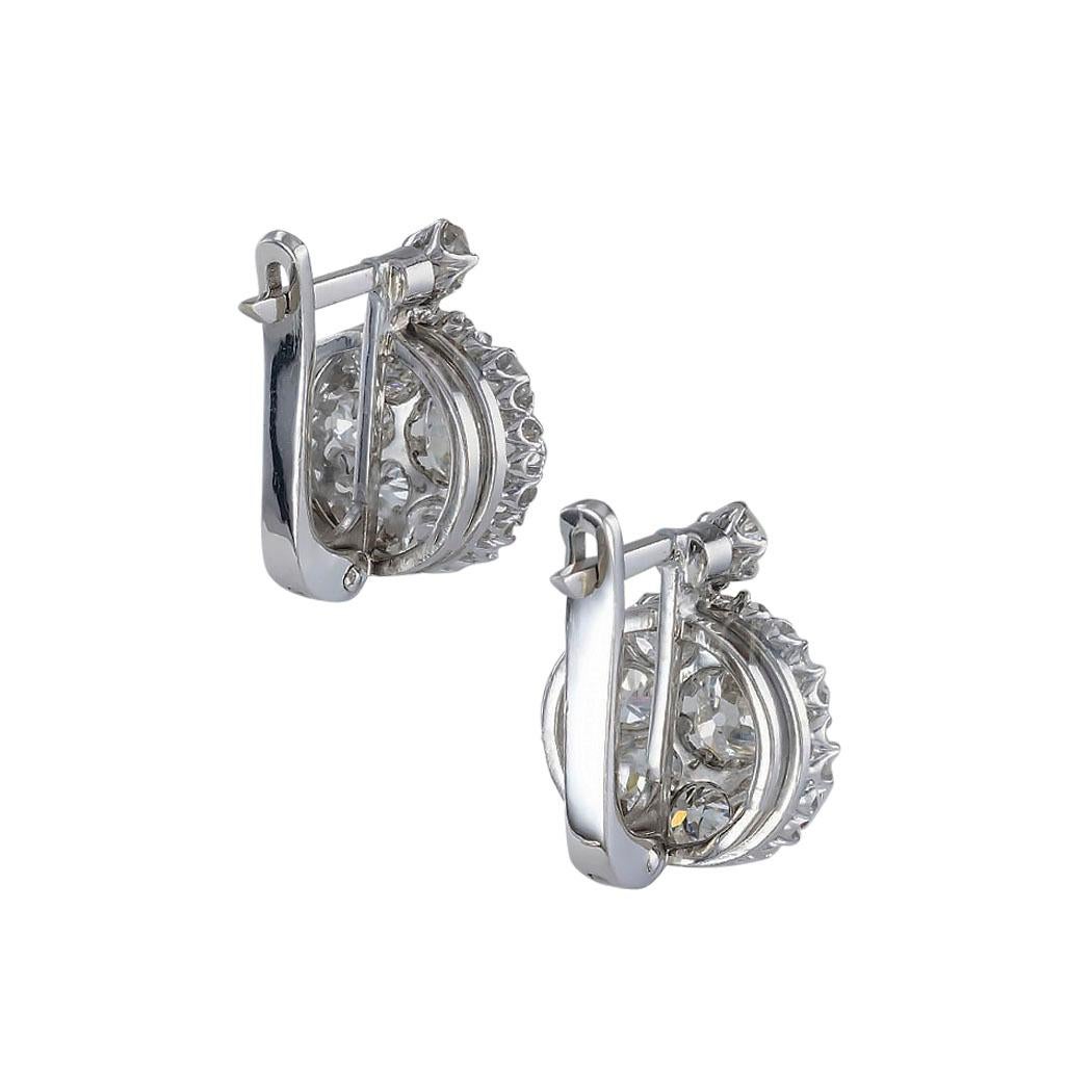 Antique Old Mine Cut Diamond Platinum Drop Earrings In Good Condition In Los Angeles, CA