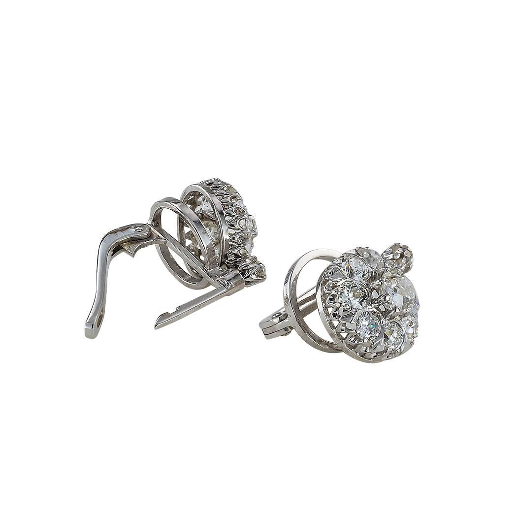 Women's Antique Old Mine Cut Diamond Platinum Drop Earrings