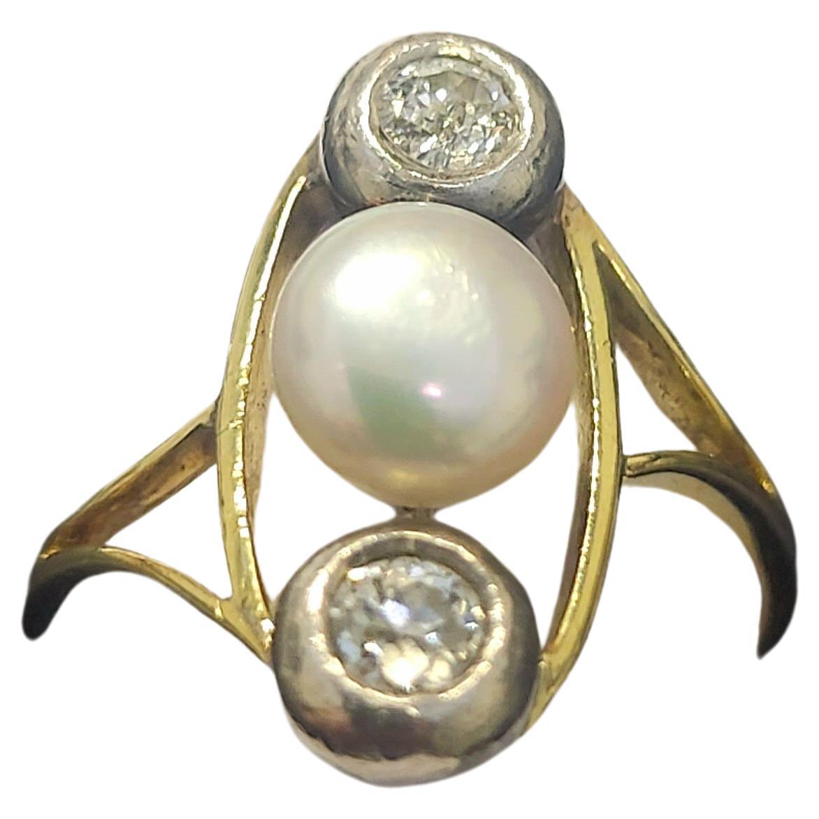 Antique old Mine Cut diamond ring and pearl gold ring For Sale 2
