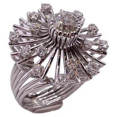 Antique Old Mine Cut Diamond Ring in 18k White Gold