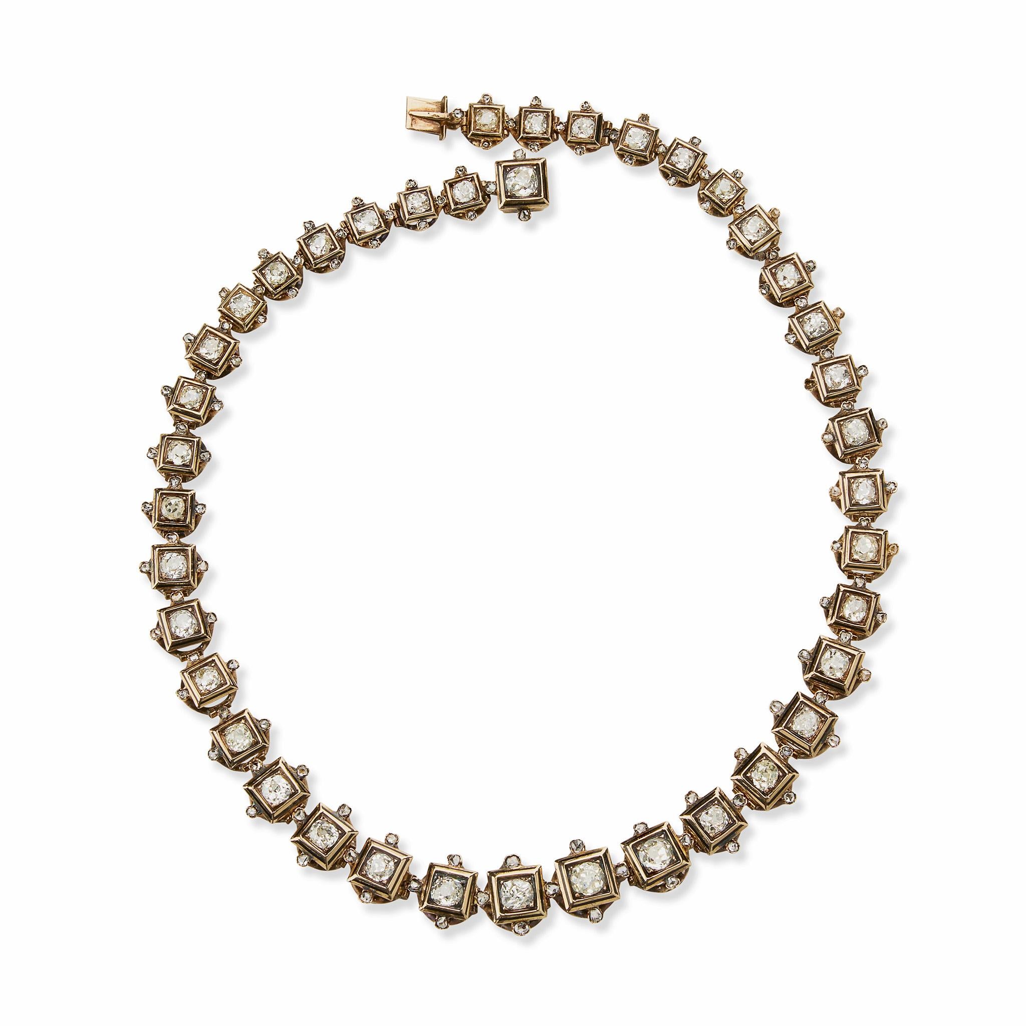 Antike Diamanten im Minenschliff Rivière Halskette für Damen oder Herren im Angebot