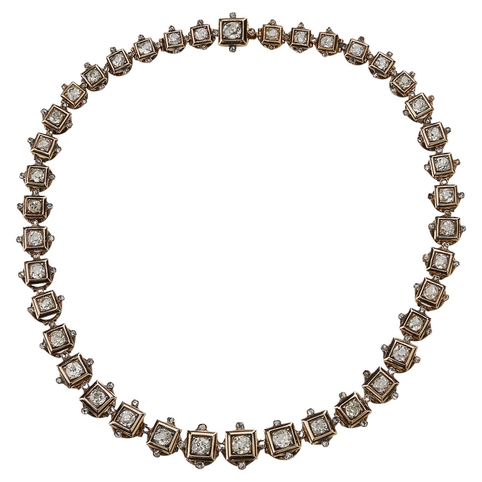 Antique Old Mine-cut Diamond Rivière Necklace For Sale