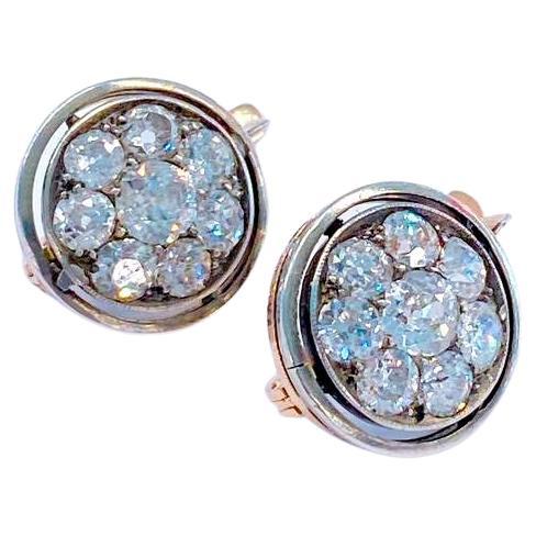 Pendientes Antiguos de Oro Ruso con Diamantes Tallados en Mina Talla antigua en venta