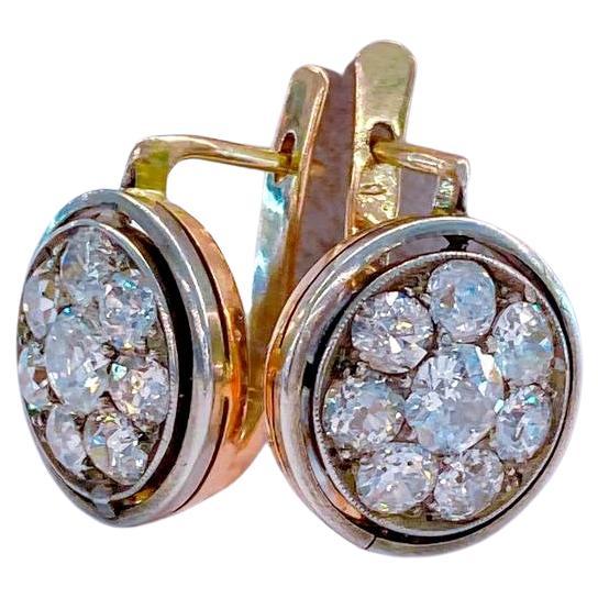 Pendientes Antiguos de Oro Ruso con Diamantes Tallados en Mina en Bueno estado para la venta en Cairo, EG