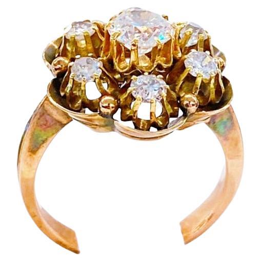 Antique Old Mine Cut Diamond Russian Gold Ring For Sale 1