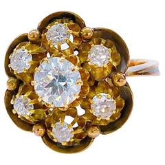 Antique Old Mine Cut Diamond Russian Gold Ring