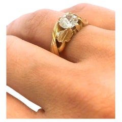 Antique Old Mine Cut Diamond Russian Gold Solitaire Ring