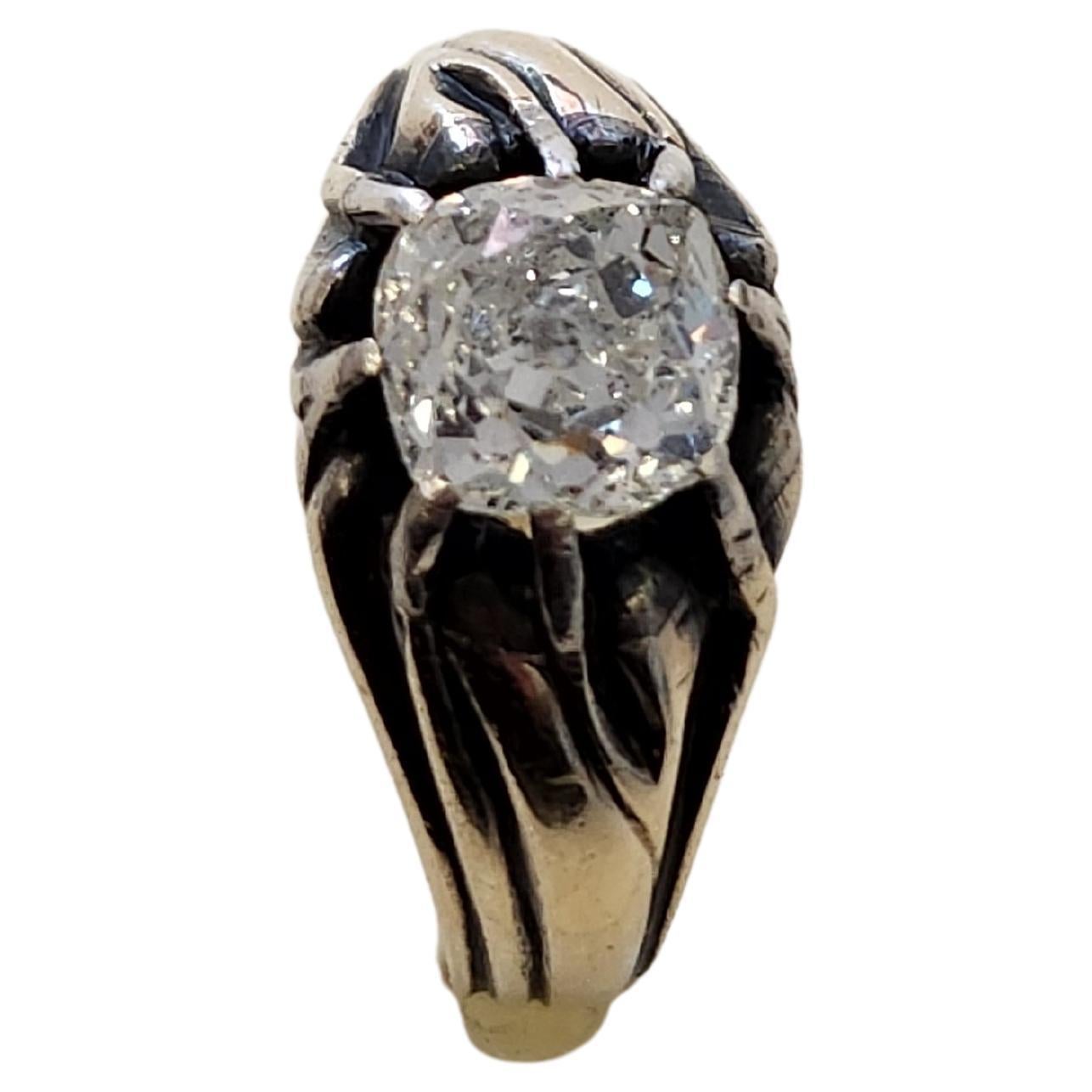 Bague solitaire russe ancienne en or avec diamants taille vieille mine Bon état - En vente à Cairo, EG