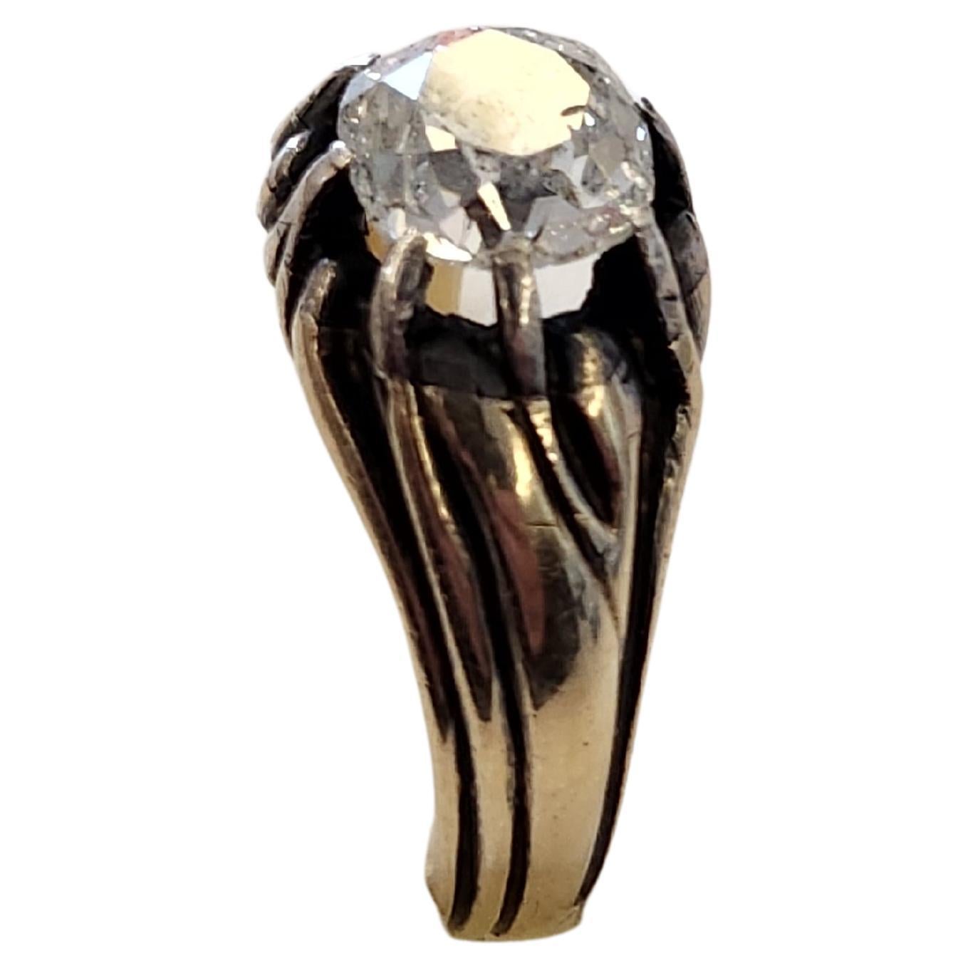 Bague solitaire russe ancienne en or avec diamants taille vieille mine Unisexe en vente