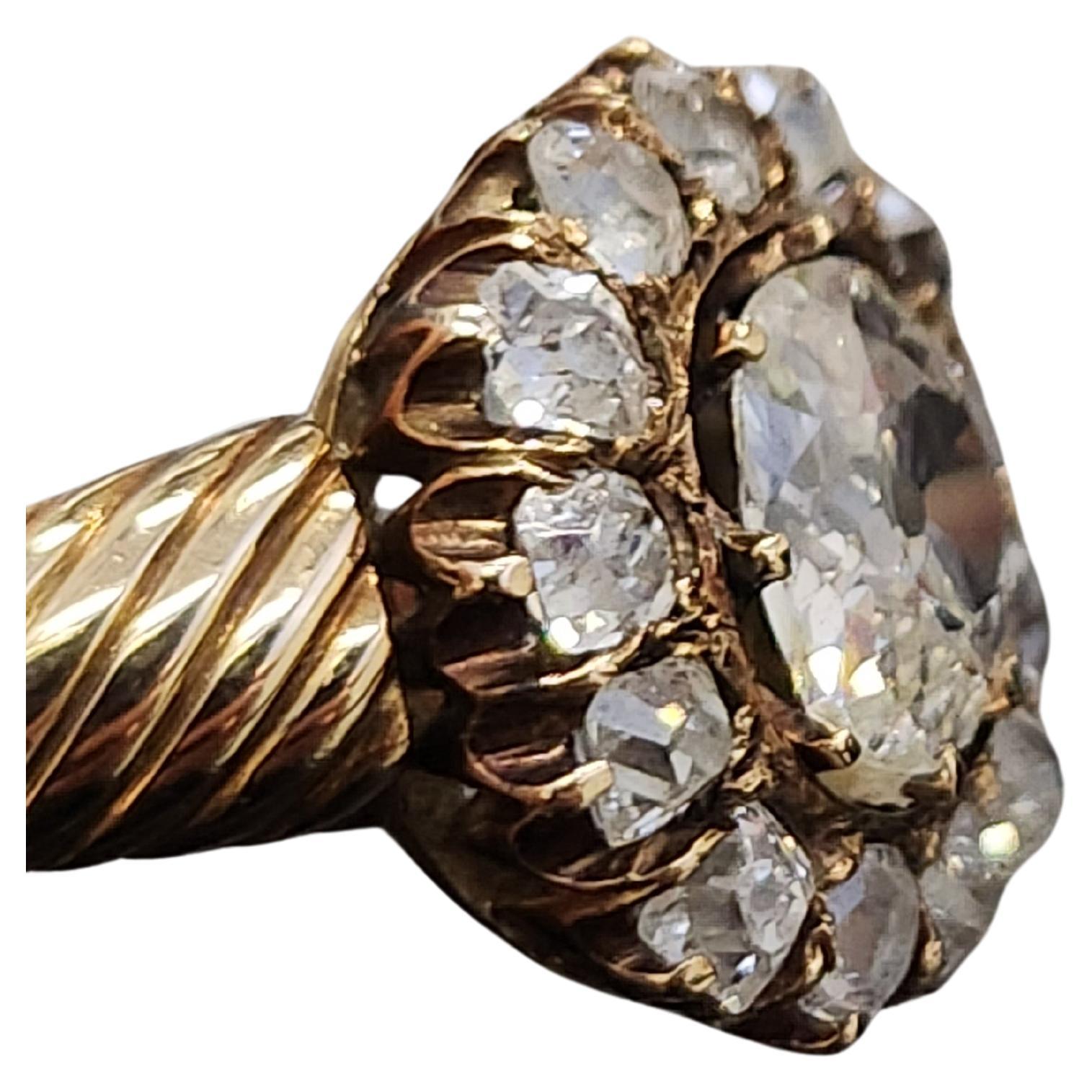 Antique Old Mine Cut Diamond Russian Gold Solitaire Ring For Sale 1