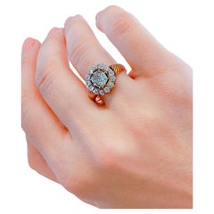 “Antique Russian 1ct Old Mine Cut Diamond Gold Ring, Circa 1890”