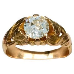 Antique Old Mine Cut Diamond Russian Gold Solitaire Ring
