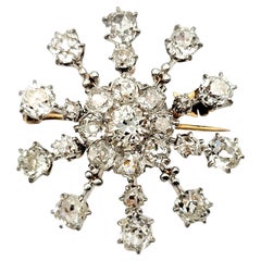 Antique Old Mine Cut Diamond Snowflake Brooch / Pendant Platinum and Yellow Gold