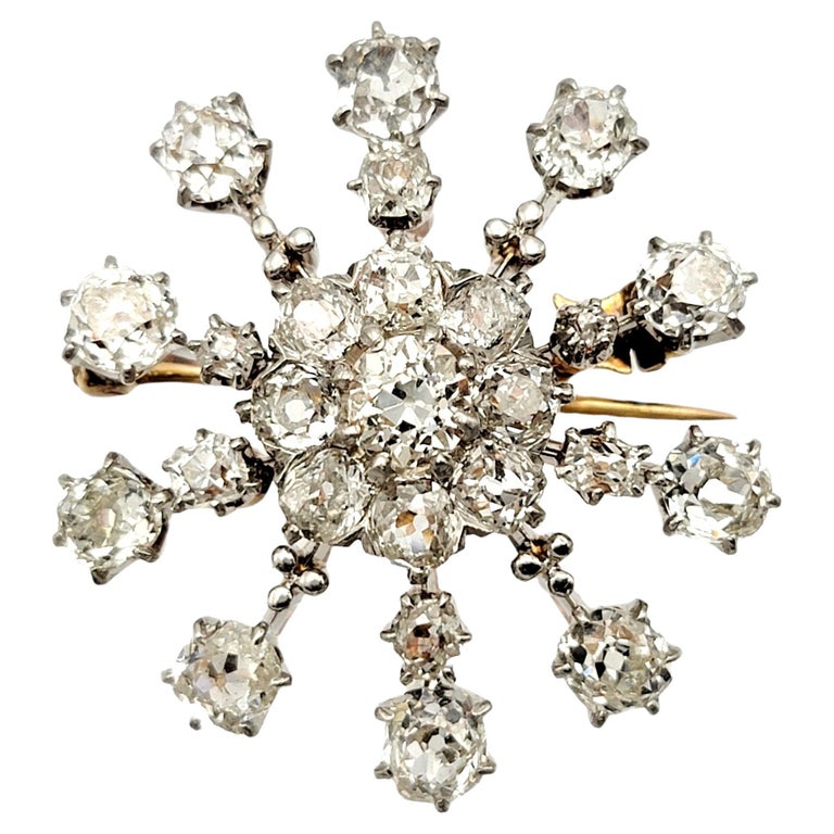 Antique Old Mine Cut Diamond Snowflake Brooch / Pendant Platinum and ...