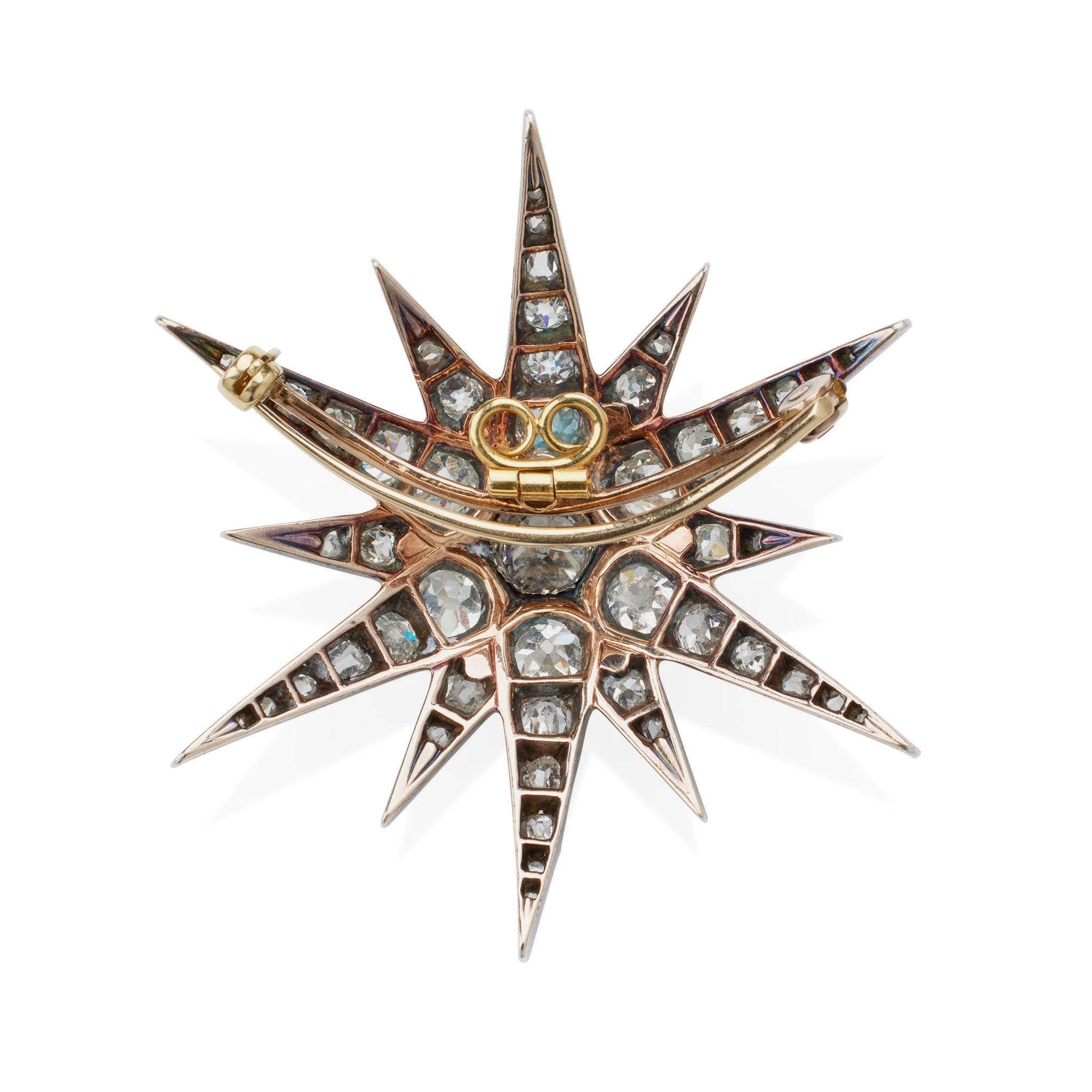 Old Mine Cut Antique Old Mine-cut Diamond Star Brooch For Sale