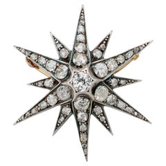 Antiguo Broche Estrella de Diamantes talla Mina Antigua