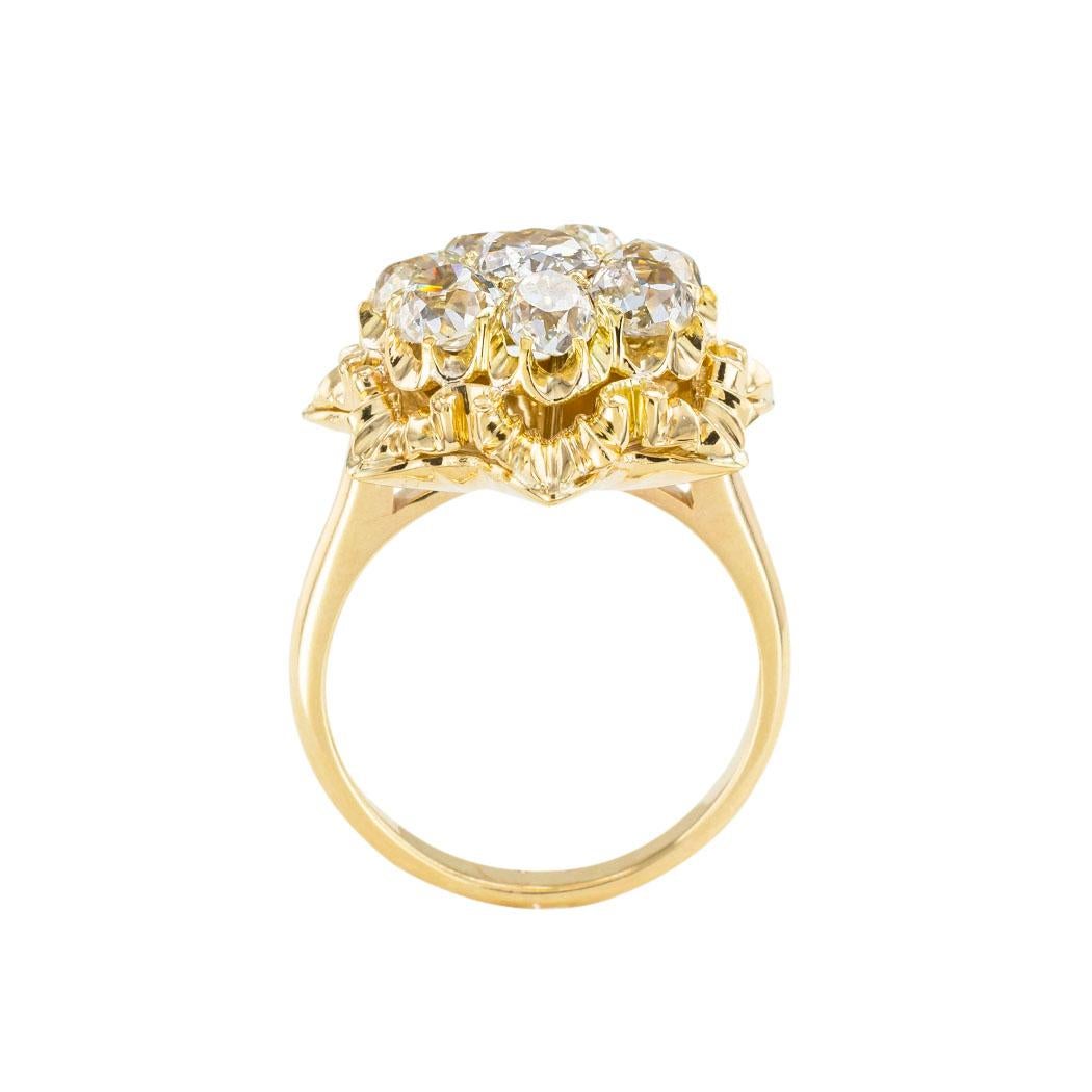 Antique Old Mine Cut Diamond Yellow Gold Cluster Ring In Good Condition In Los Angeles, CA