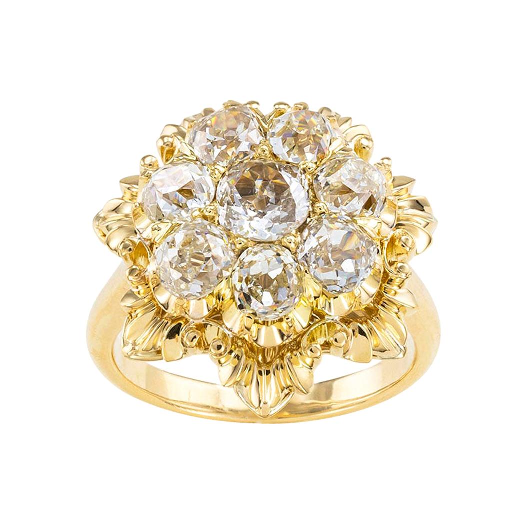 Antique Old Mine Cut Diamond Yellow Gold Cluster Ring