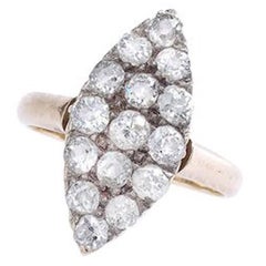 Antique Old Mine Cut Diamond Yellow Gold Marquise Ring
