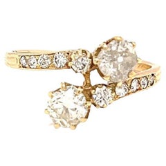 Antique Old Mine Cut Diamond Yellow Gold Toi Et Moi Ring