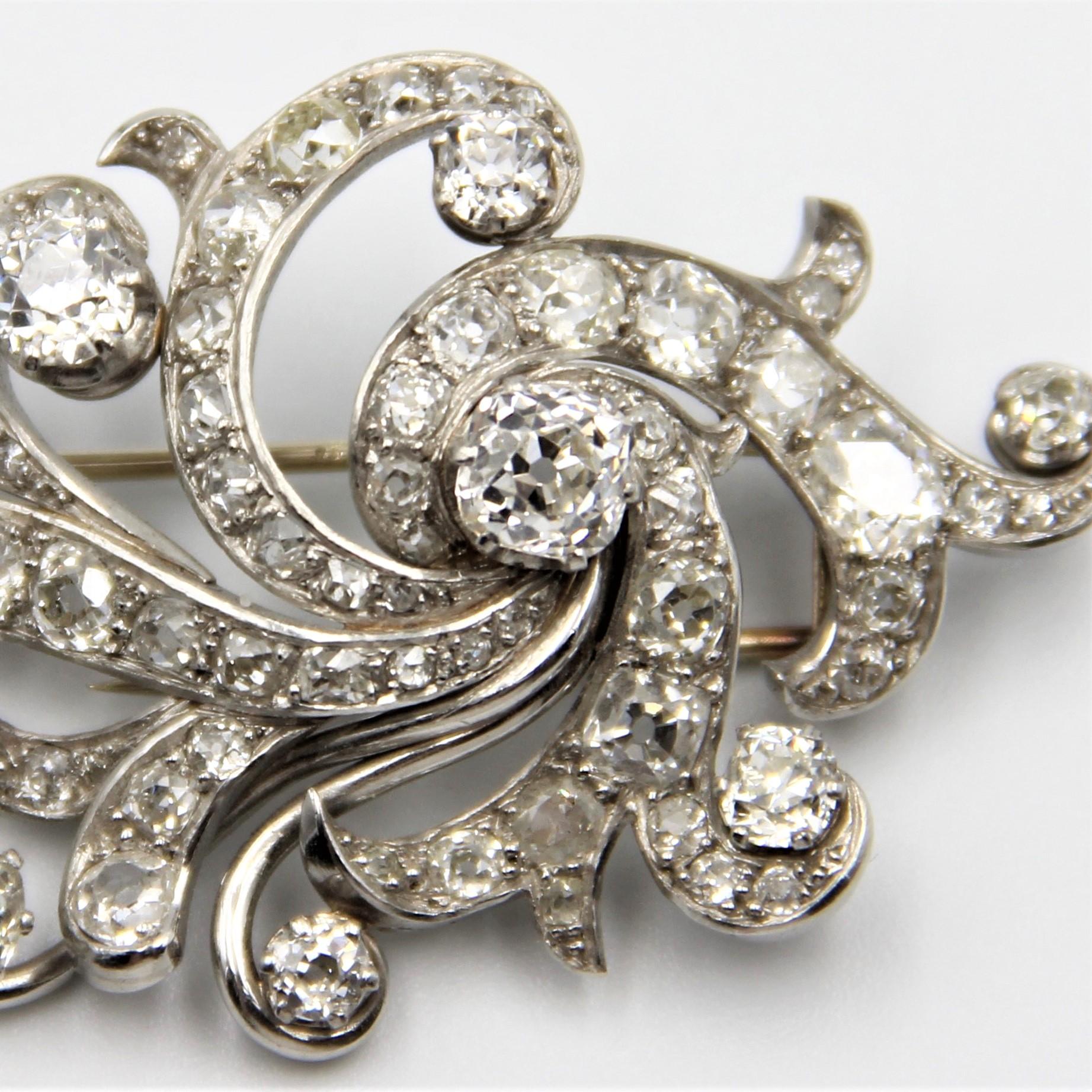 Antique Old Mine Cut Platinum Brooch In Excellent Condition For Sale In Istanbul, TR
