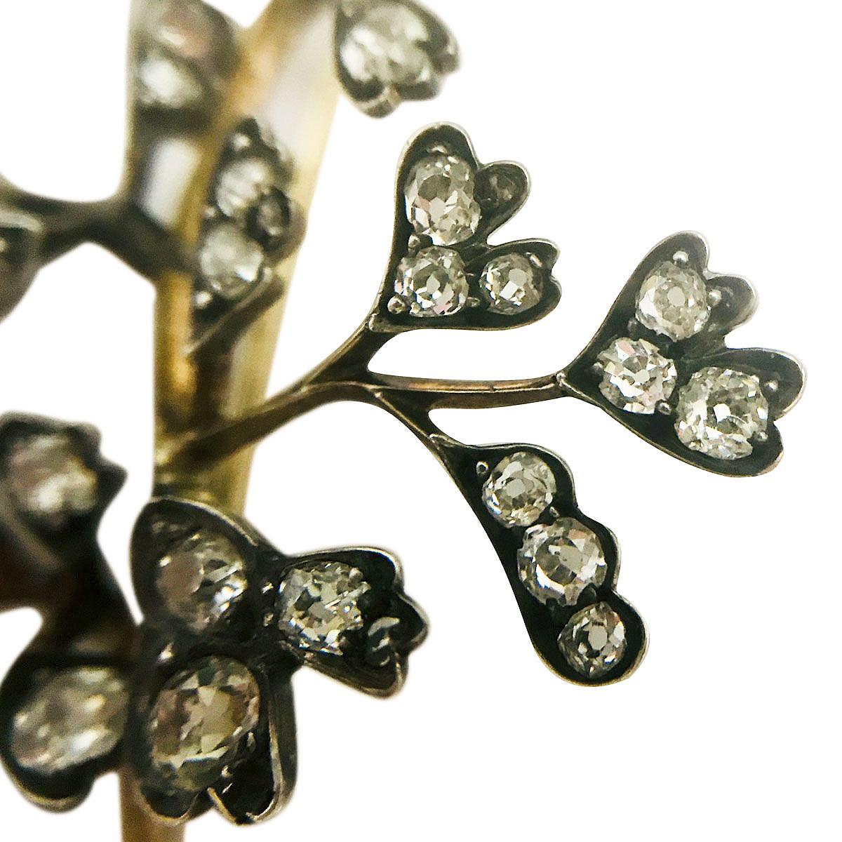 Women's Antique Old Mine Cut and Rose Cut Diamond Fern Pin