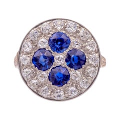Antique Old Mine Diamond and Sapphire Platinum + 14K Yellow Gold Ring ca. 1900's