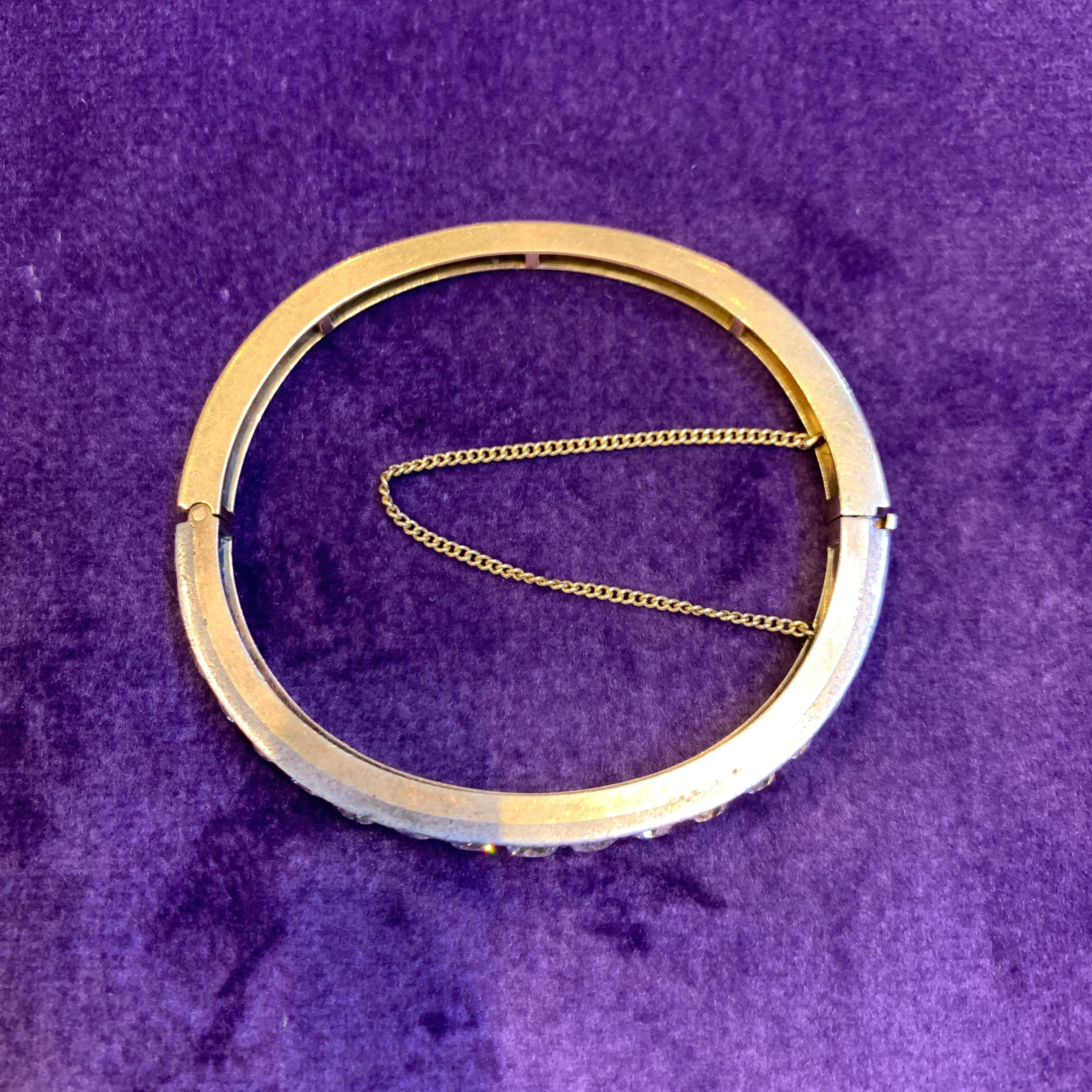 Antique Old Mine Diamond Bangle Bracelet In Excellent Condition For Sale In New York, NY