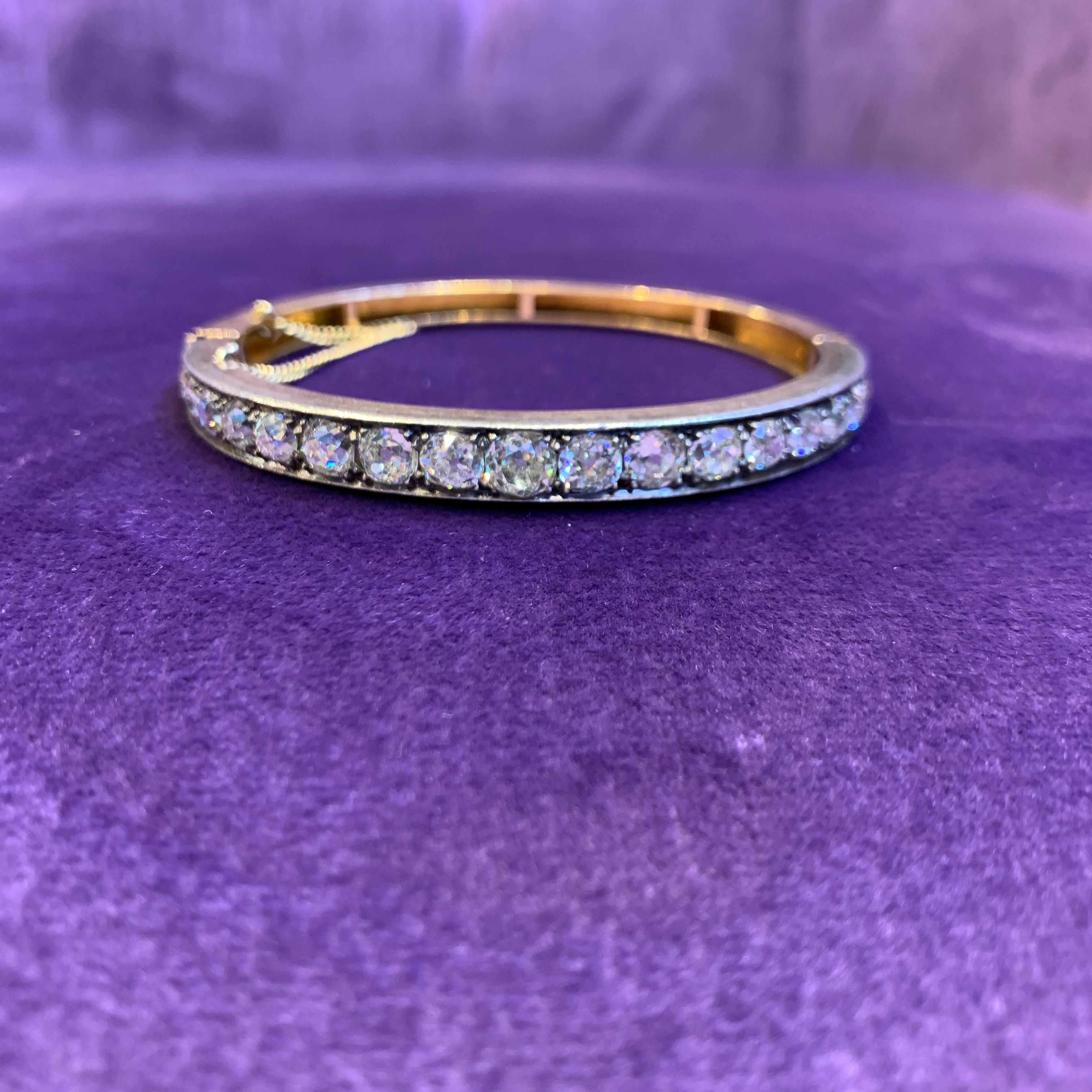 Antique Old Mine Diamond Bangle Bracelet For Sale 1