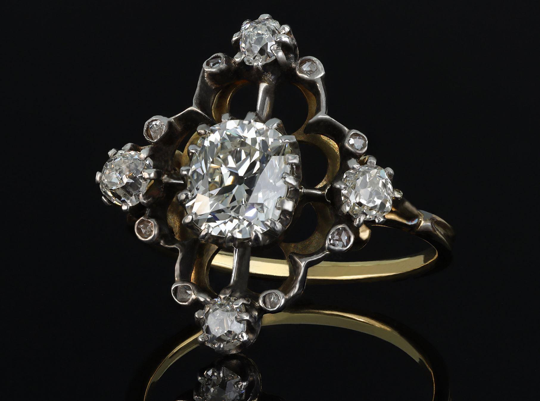 Antiker Diamant-Cluster-Ring aus alter Mine, um 1890. im Zustand „Gut“ im Angebot in London, GB
