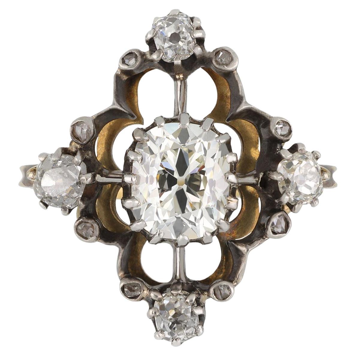 Antique old mine diamond cluster ring, circa 1890.