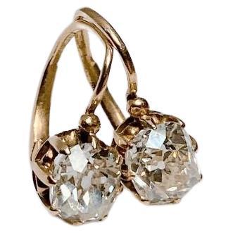 Women's Antique Old Mine Cut Diamond Russian Gold Earrings 