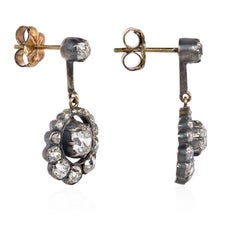 Antique Old Mine Diamond Earrings with Articulated Drops in Scalloped Surrounds