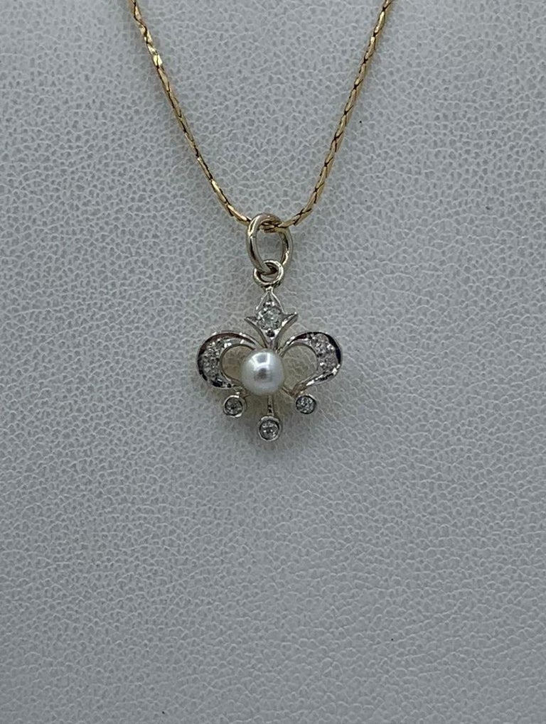 Women's Antique Old Mine Diamond Platinum Pearl Pendant Charm Necklace Edwardian For Sale
