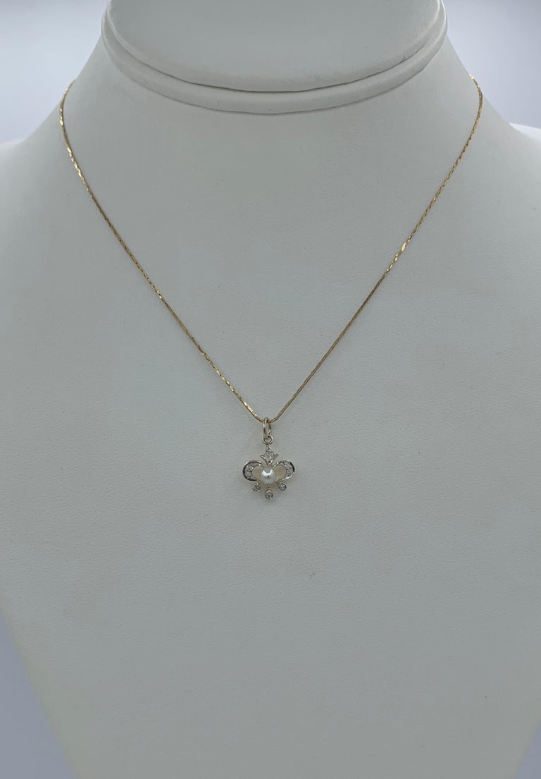 Antique Old Mine Diamond Platinum Pearl Pendant Charm Necklace Edwardian For Sale 1