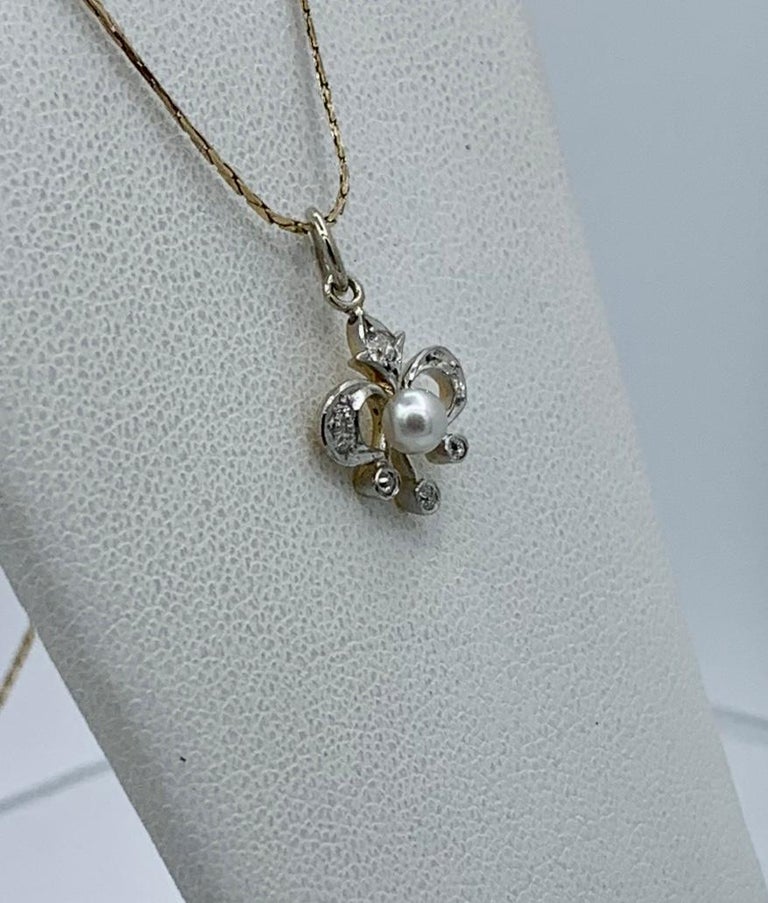 Antique Old Mine Diamond Platinum Pearl Pendant Charm Necklace Edwardian For Sale 2