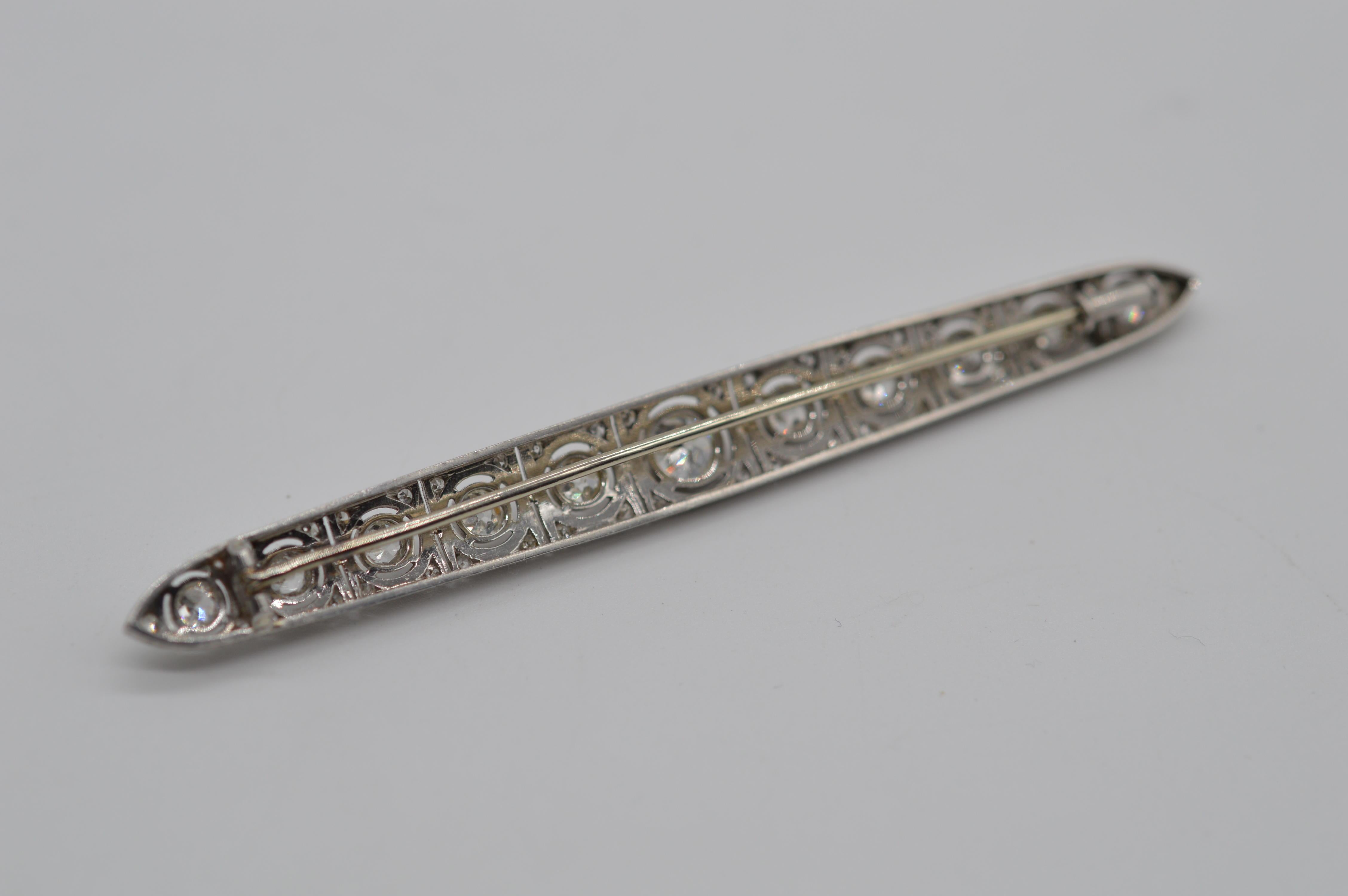 Women's or Men's Antique Old Mine Edwardian Platinum Diamond Bar Brooch Pin Circa 1880s For Sale