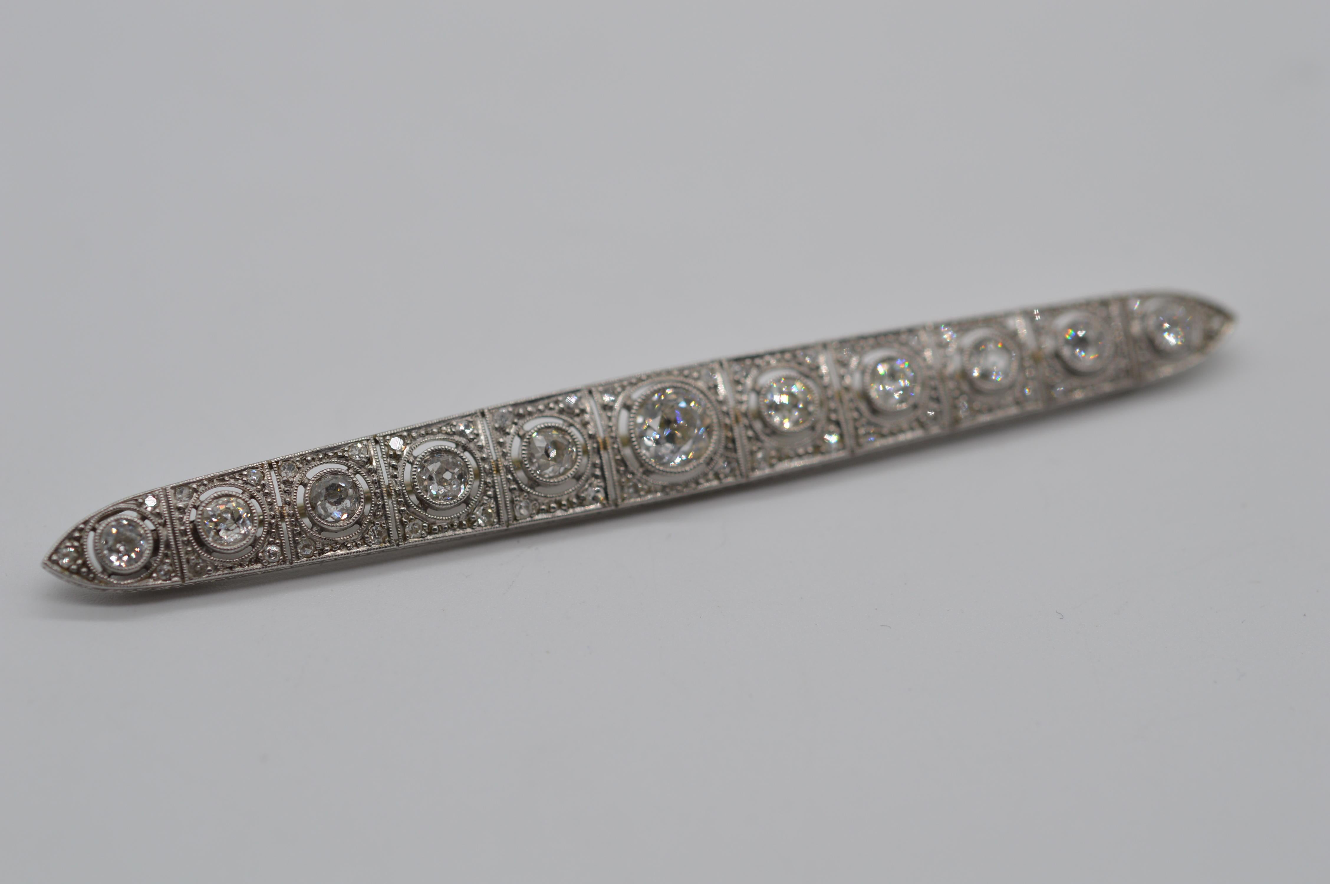 Antique Old Mine Edwardian Platinum Diamond Bar Brooch Pin Circa 1880s For Sale 3
