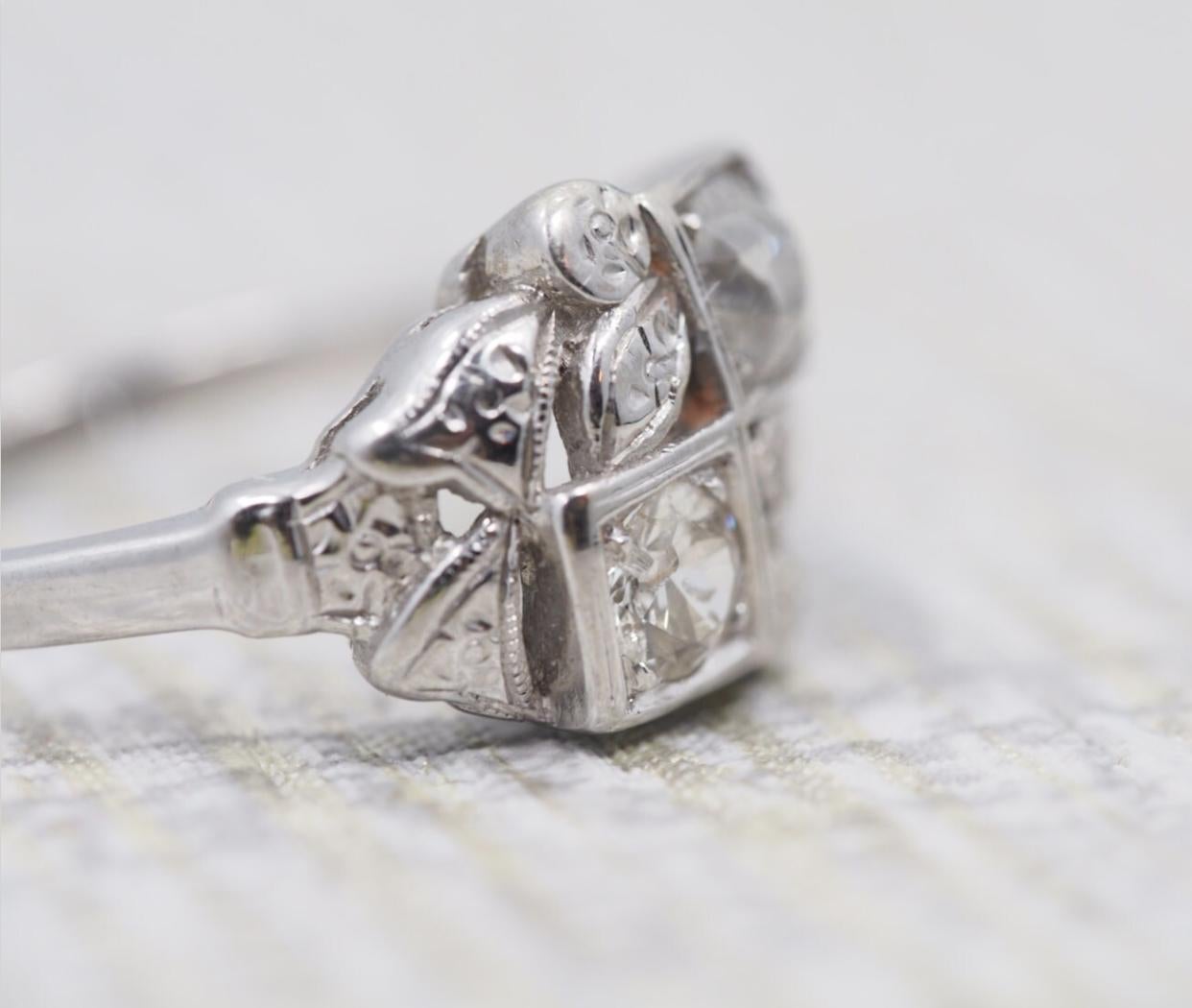 Women's Antique Old Miner Diamond White Gold Engagement Ring .55cttw - VEG#76 For Sale