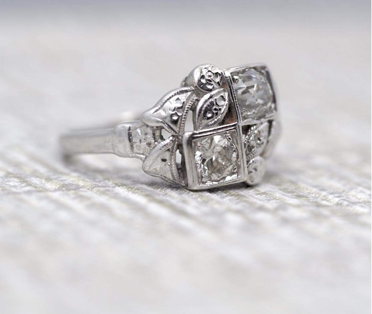 Antique Old Miner Diamond White Gold Engagement Ring .55cttw - VEG#76 For Sale 1